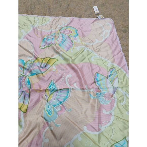 Talbots womens square 100% silk scarf pink lime green - Picture 4 of 6